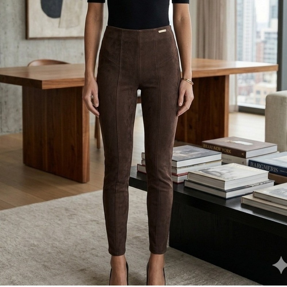 Marc New York Andrew Marc Brown Faux Suede High Waisted Leggings Pants Size M
